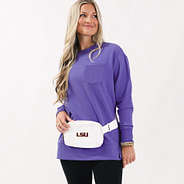 LSU tigers belt bag in ivory around waist
