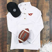 White VA Tech Pullover Flatylay