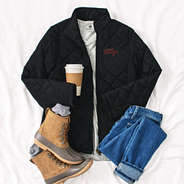 college of charleston puffer jacket with tan duck boots