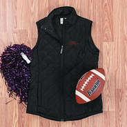college of charleston puffer vest with football and pom pom