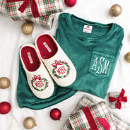 christmas wreath slippers with softspun. sweatshirt