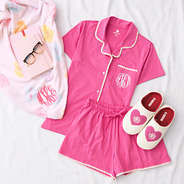 pink hearts slippers with pajama set and blanket