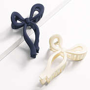 navy blue and ivory bow claw clip set