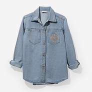monogrammed Denim shacket in light wash