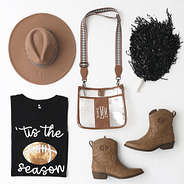 brown clear saddlebag flatlay