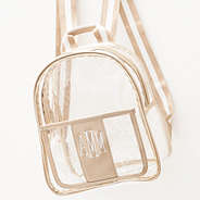 gold clear backpack purse studio shot