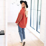 back of personalized crochet sleeve gauzy tunic in clay