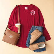 crimson waffle shirt flatlay