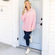 light pink waffle knit pullover on ashley