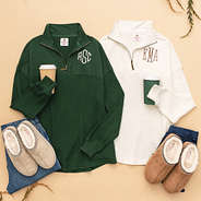 ivory and pine monogrammed waffle knit pullovers with moccasins