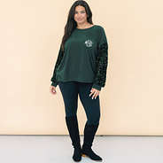 girl wearing personalized emerald sequin sleeve sweatshirt