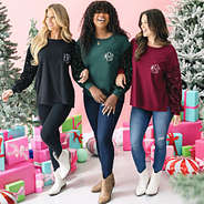 girls wearing emerald burgundy and black sequin sweatshirts