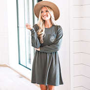 charcoal waffle puff sleeve dress on ashley