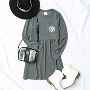 charcoal waffle puff sleeve derss flatlay