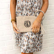 monogrammed taupe wristlet clutch t-shirt dress