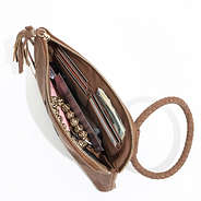 brown wristlet clutch inside shot