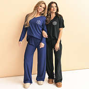 girls wearing indigo and black personalized pajamas