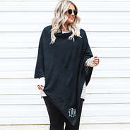 Black Monogrammed Poncho with Fishtail Monogram