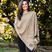 monogrammed poncho in camel