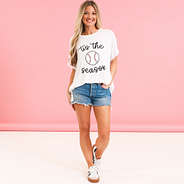 baseball sequin sports tee on ashley with pink background