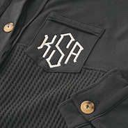 close up of waffle knit charcoal shacket monogram