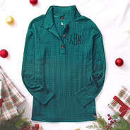 teal cable knit pullover christmas flatlay