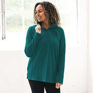 deep teal monogrammed cable knit pullover with leggings