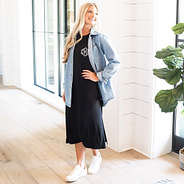 black long sleeve midi dress with sneakers