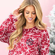 red bow-utiful softspun nightgown up close