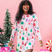 girl wearing pink wonderland christmas softspun nightgown