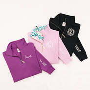 orchid bermuda ikat and black personalized faith pullovers