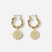 Monogrammed Cable Hoop Earrings in Gold