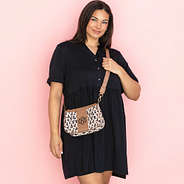 classic cheetah pocketbook with black dress on julia