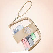clear stadium gold monogrammed wristlet hanging