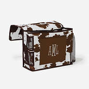 monogrammed bedside caddy in cowhide