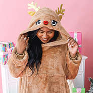 reindeer blanket christmas hoodie closeup