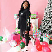 black christmas light sequin sweatshirt with cowboy boots