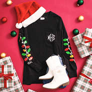 black christmas sequin monogrammed sweatshirt with santa hat