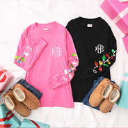 hot pink and black christmas sweatshirts flatlays