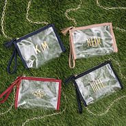navy tan red and black monogrammed clear stadium crossbody bags
