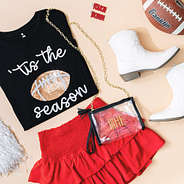 black crossbody bag with football gameday outfit and accessories