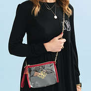 girl with wine personalized clear stadium bag over shoulder