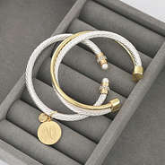 multi silver cable bracelet set in jewelry box