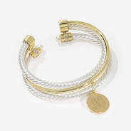 Personalized Cable Bracelet Set in Multi Silver
