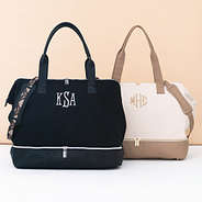 black mosaic and ivory monogrammed canvas weekenders