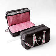 monogrammed packable weekender in black spottie