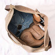 inside of gold leopard weekend bag