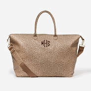 monogrammed metallic leopard weekender in gold leopard