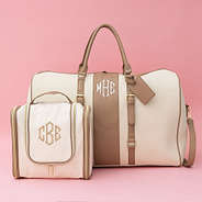ivory monogrammed weekender and hanging toiletry bag