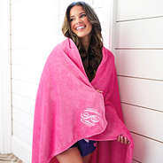 hot pink plush blanket wrapped around peyton